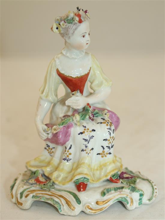 A Derby Pale Family figure of a seated lady, c.1756-9, height 11cm, tiny losses